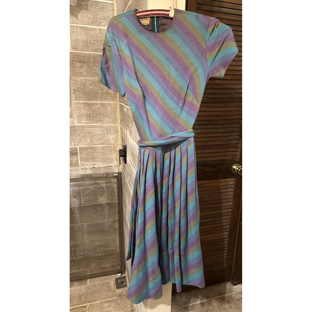 Vtg 50s 60 Mervin Ross Designed By Shannon Rodgers Short Sleeve Dress Conmar Zip